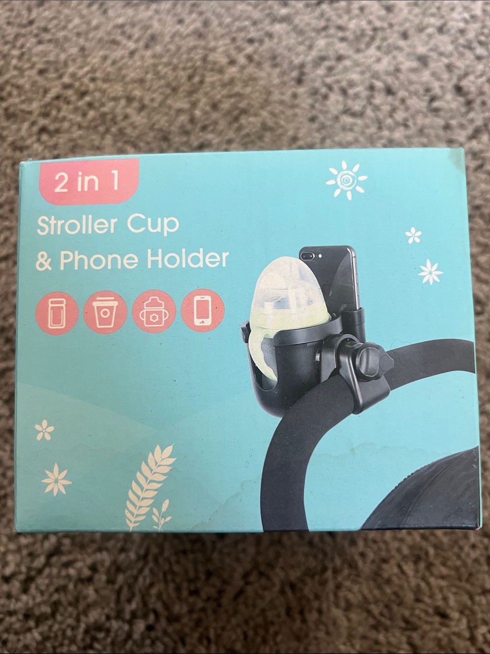 Universal 2-in-1 Stroller Cup & Phone Holder — Black